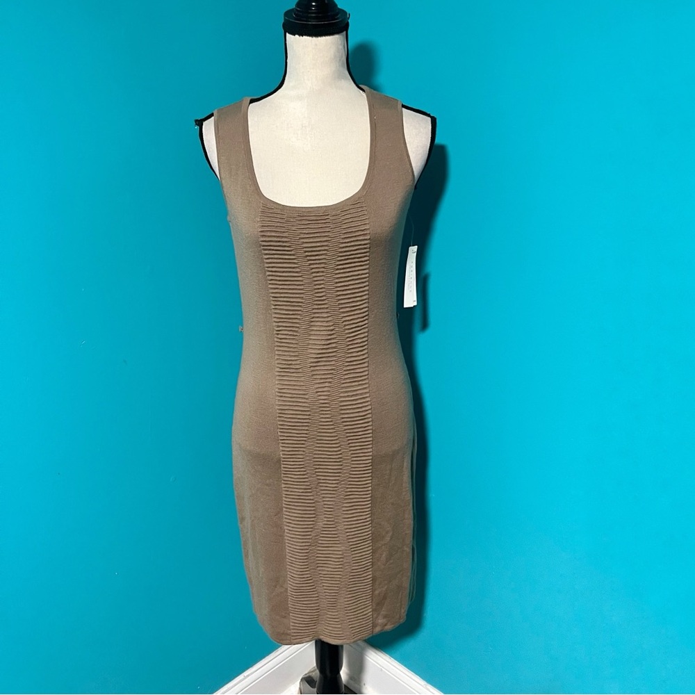 NWT Adrienne Vittadini M Tan Macchiato Aphrodite Sleeveless Knit Bodycon Dress